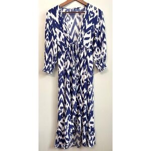Blue‎ Island Size M Ikat Print Coverup Dress Boho Drawstring Waist Vacation